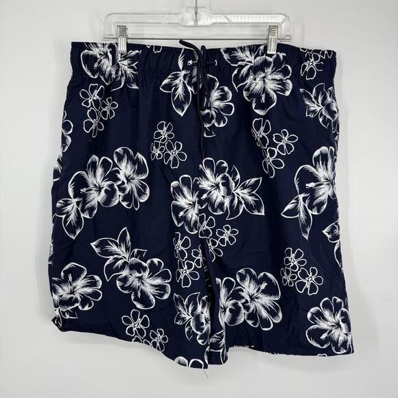 KingSize Big Tall Mens Hibiscus Print 8" Swim Trunks size 2X Navy Blue KS Island - Picture 7 of 7